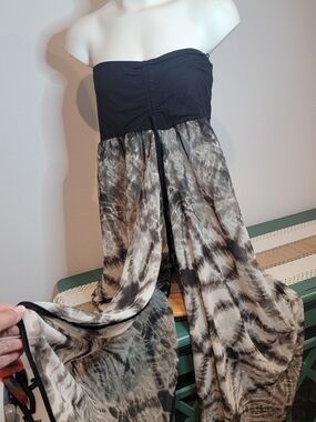 Strapless Tie-Dye Maxi Dress in Black and Gray